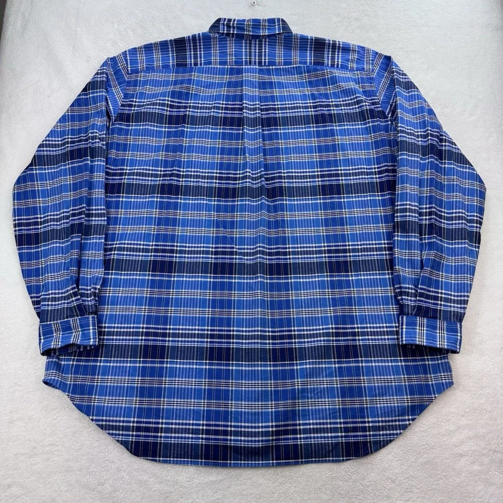 Polo Ralph Lauren Shirt Men 2XLT Blue Plaid Stretch Oxford LS Flesh Pony